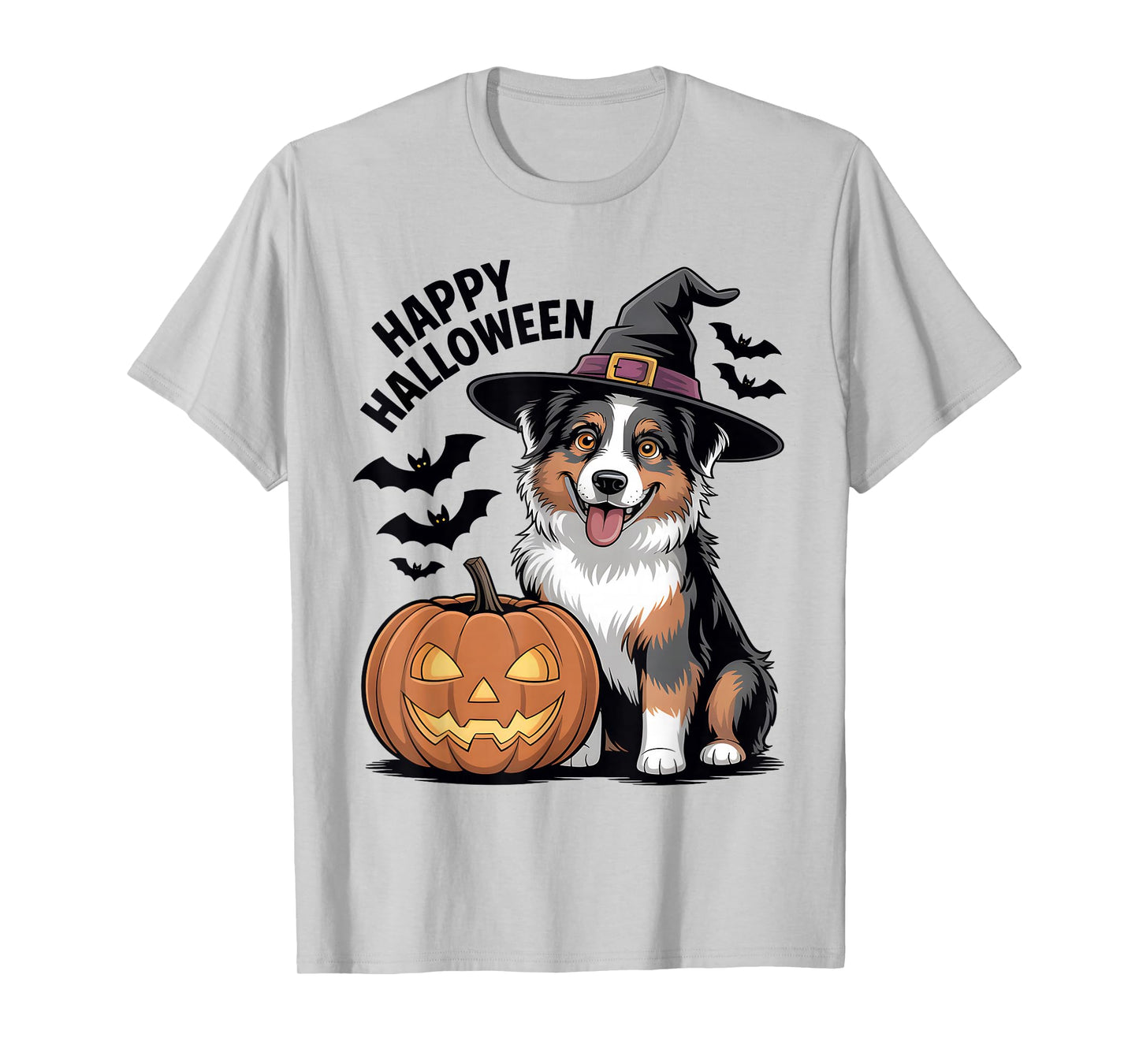 Halloween Australian Shepherd Dog Pumpkin Witch T-Shirt