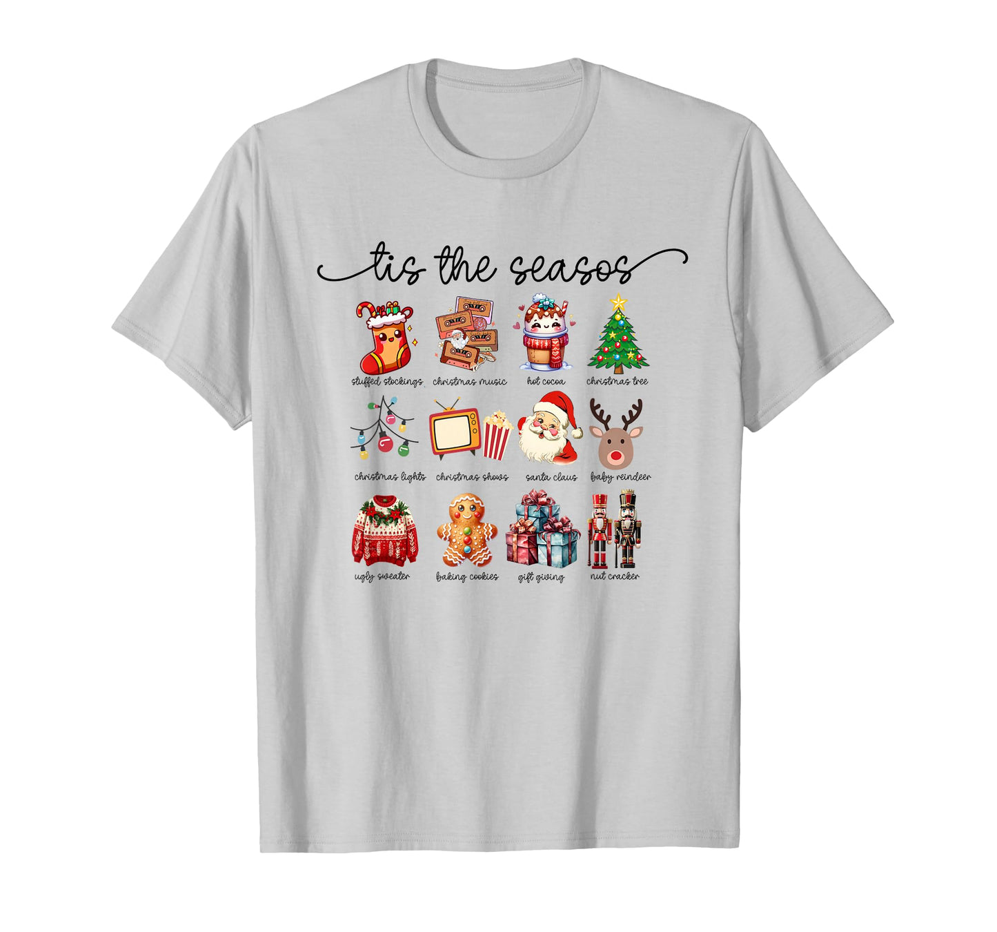 Cute Retro Christmas Icons Santa Tree Gingerbread Festive T-Shirt
