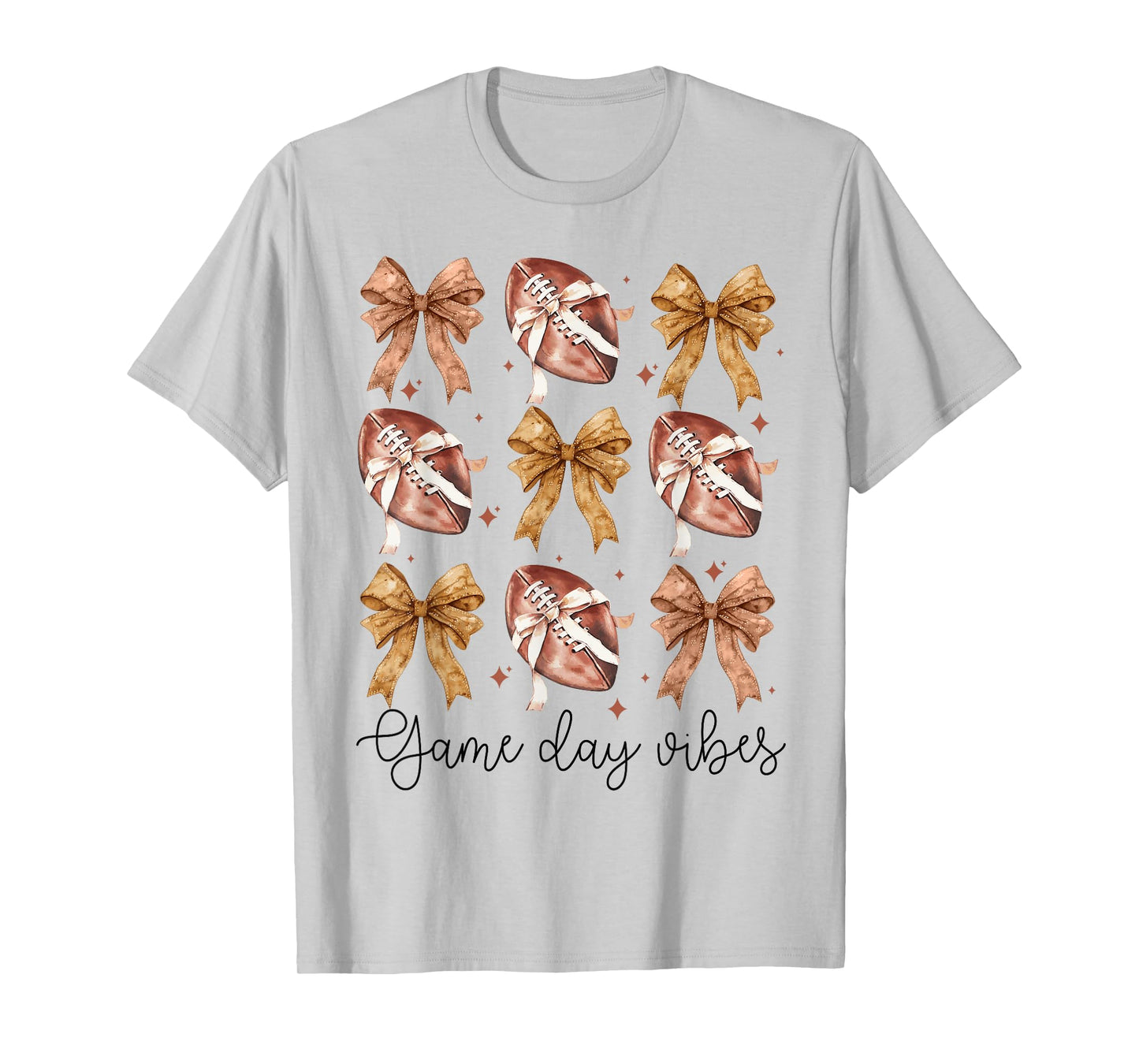 American Football Game Day Vibes Coquette Bow Football Lover T-Shirt