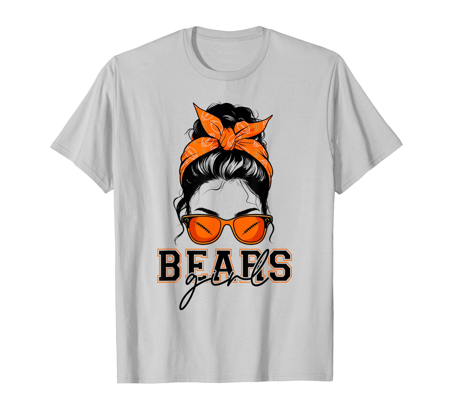 Bears Girl Messy Bun Sports Fan Team Athletic Spirit T-Shirt