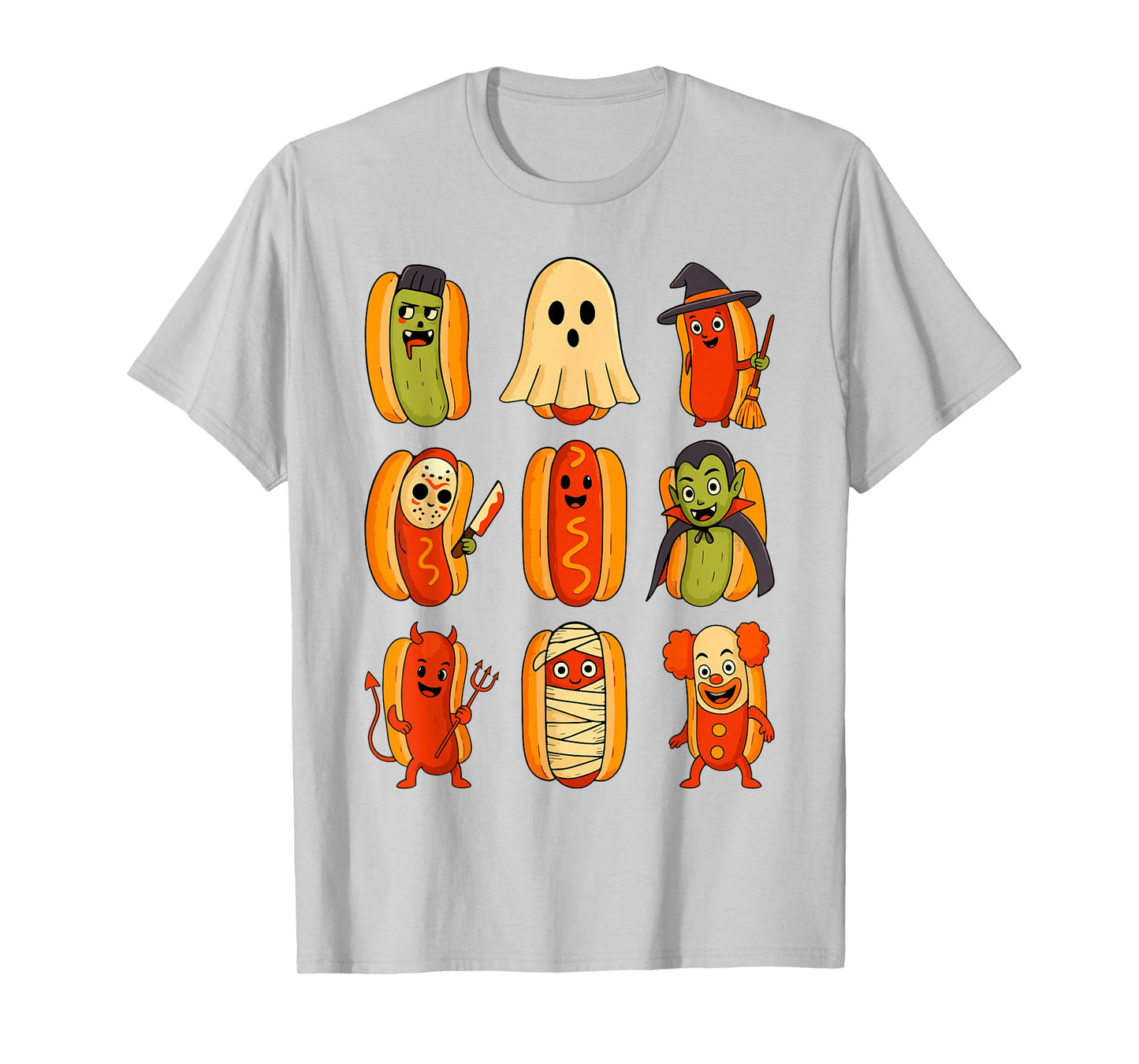 Funny Hotdogs in Ghost Mummy Witch Costume Halloween Kids T-Shirt