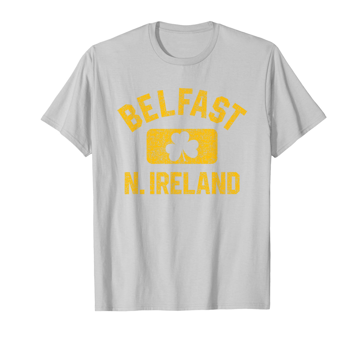 Belfast N. Ireland Gym Style Green w Distressed Amber Print T-Shirt