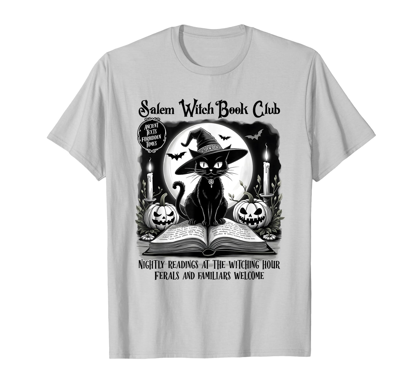 Salem Witch Book Club Spooky Halloween Black Cat Book Lovers T-Shirt for Men Women Kids