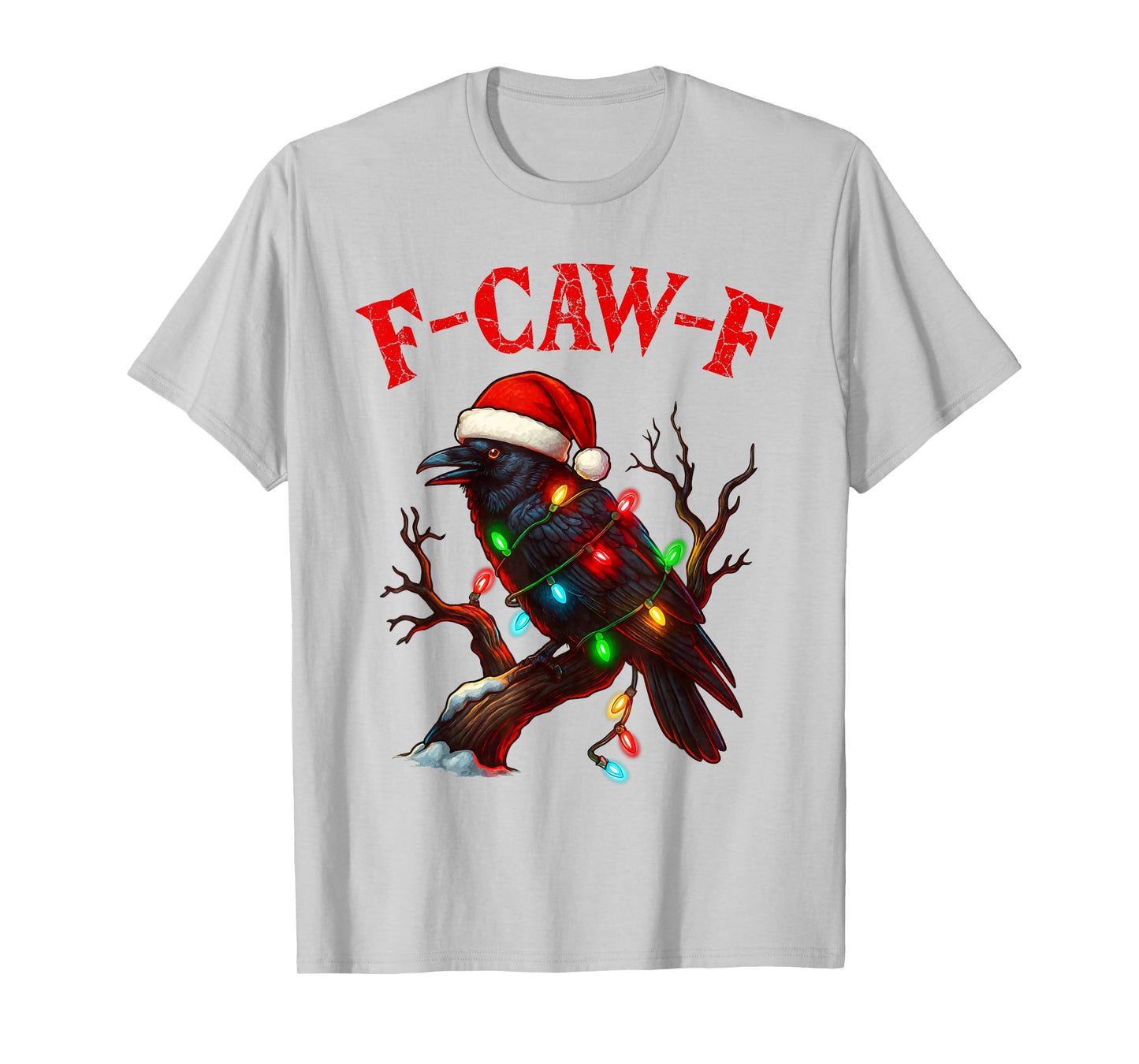 Black Crow F-Caw-F Funny Retro Christmas Lights Santa hat T-Shirt