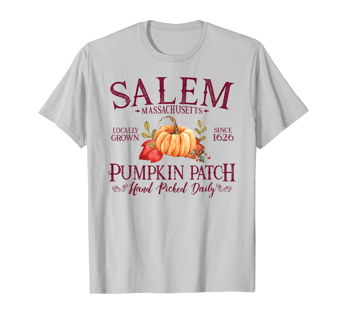 Salem Massachusetts Pumpkin Patch Fall Burgundy Letters T-Shirt