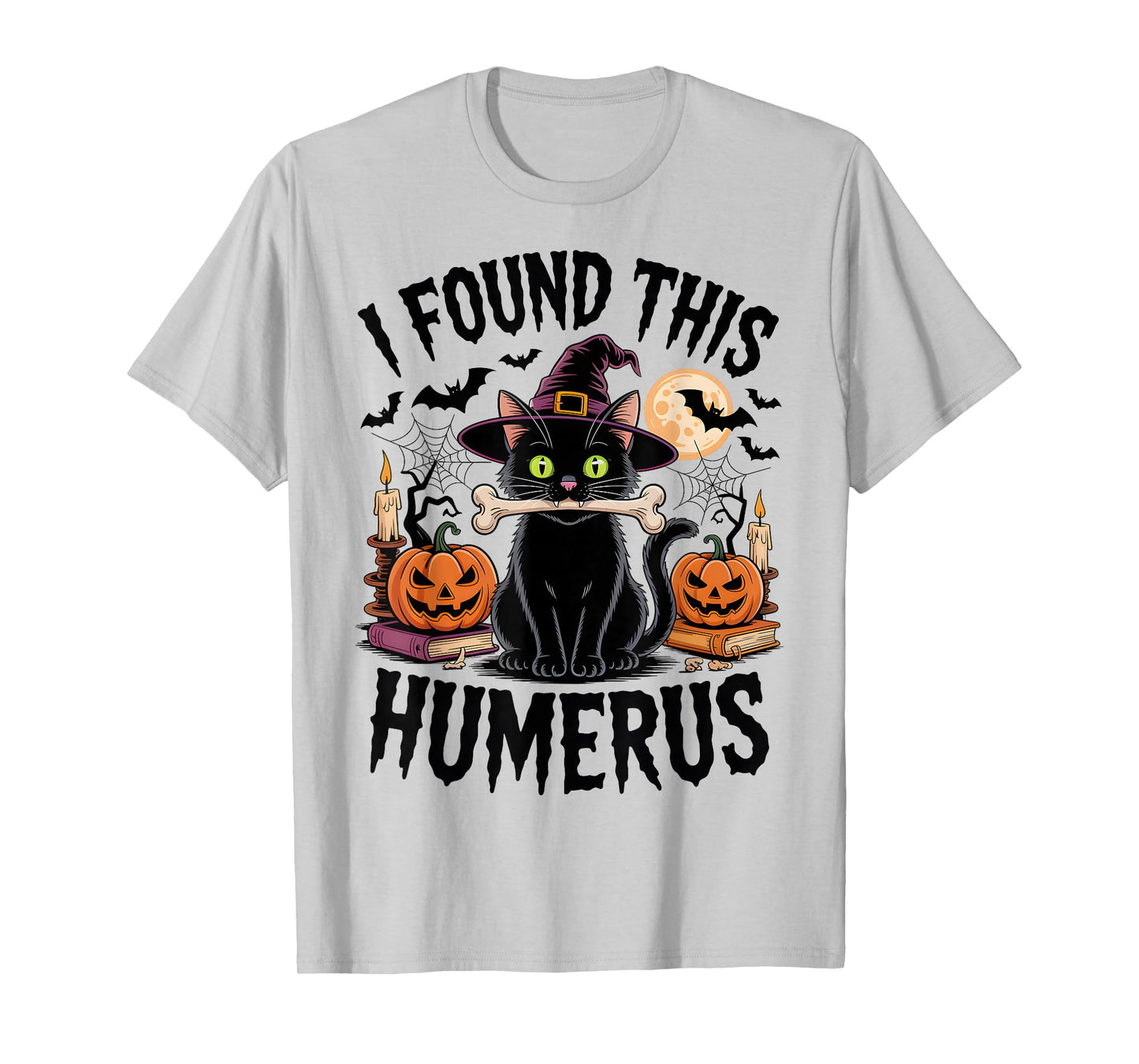 I Found This Humerus Vintage Witch Scary Black Cat Halloween T-Shirt
