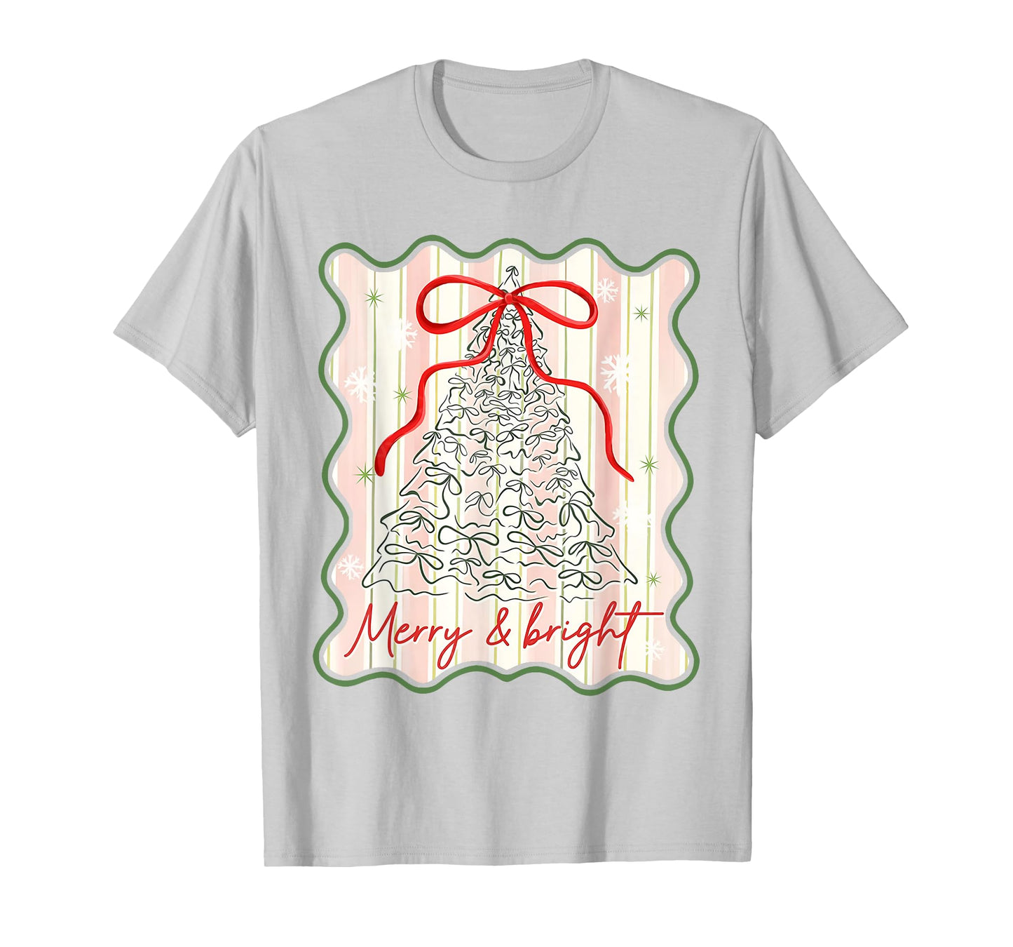Merry & Bright Coquette Bow Christmas Xmas Pajamas Holiday T-Shirt