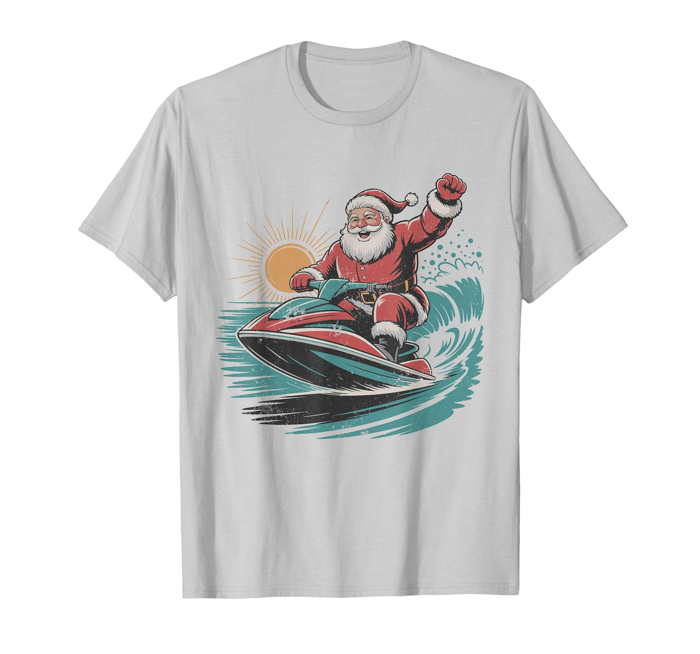 Vintage Santa Jet Skiing Retro 90s Christmas Holiday Sports T-Shirt