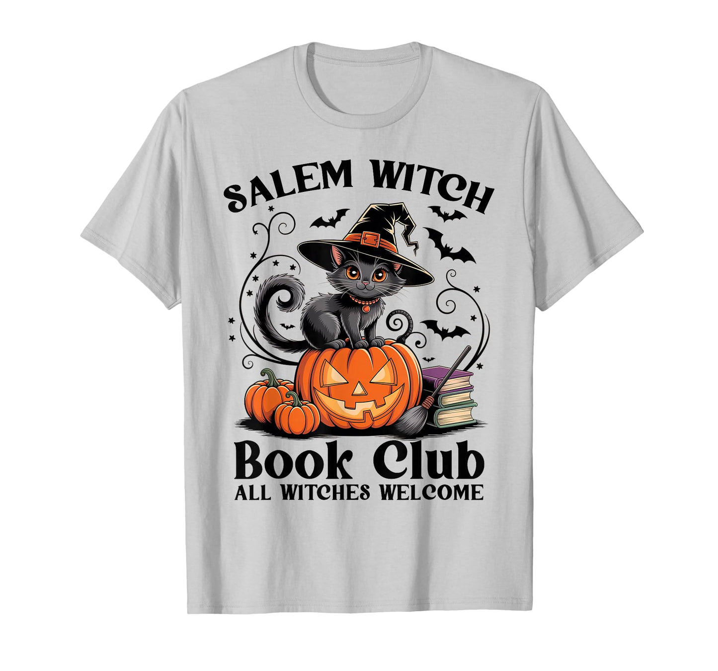 Salem Witch Book Club All Witches Welcome Spooky Cat T-Shirt