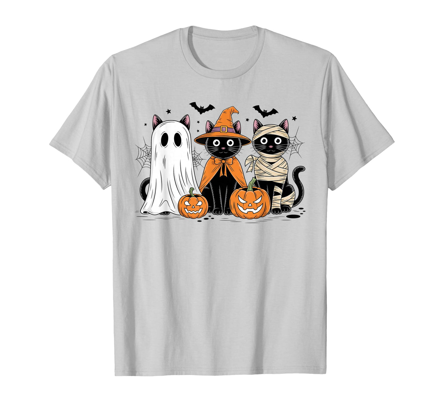Retro Black Cat Witch Scary Halloween Pumpkin Women Men Kids T-Shirt