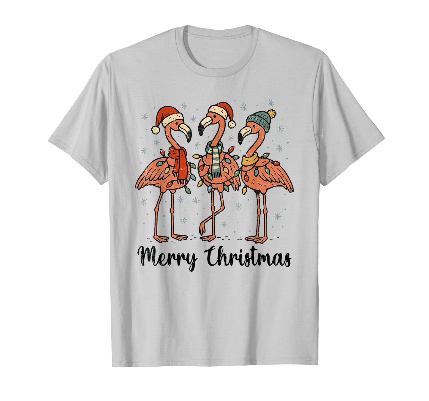 Merry Christmas Pink Flamingo Santa Hat Matching Family Xmas T-Shirt