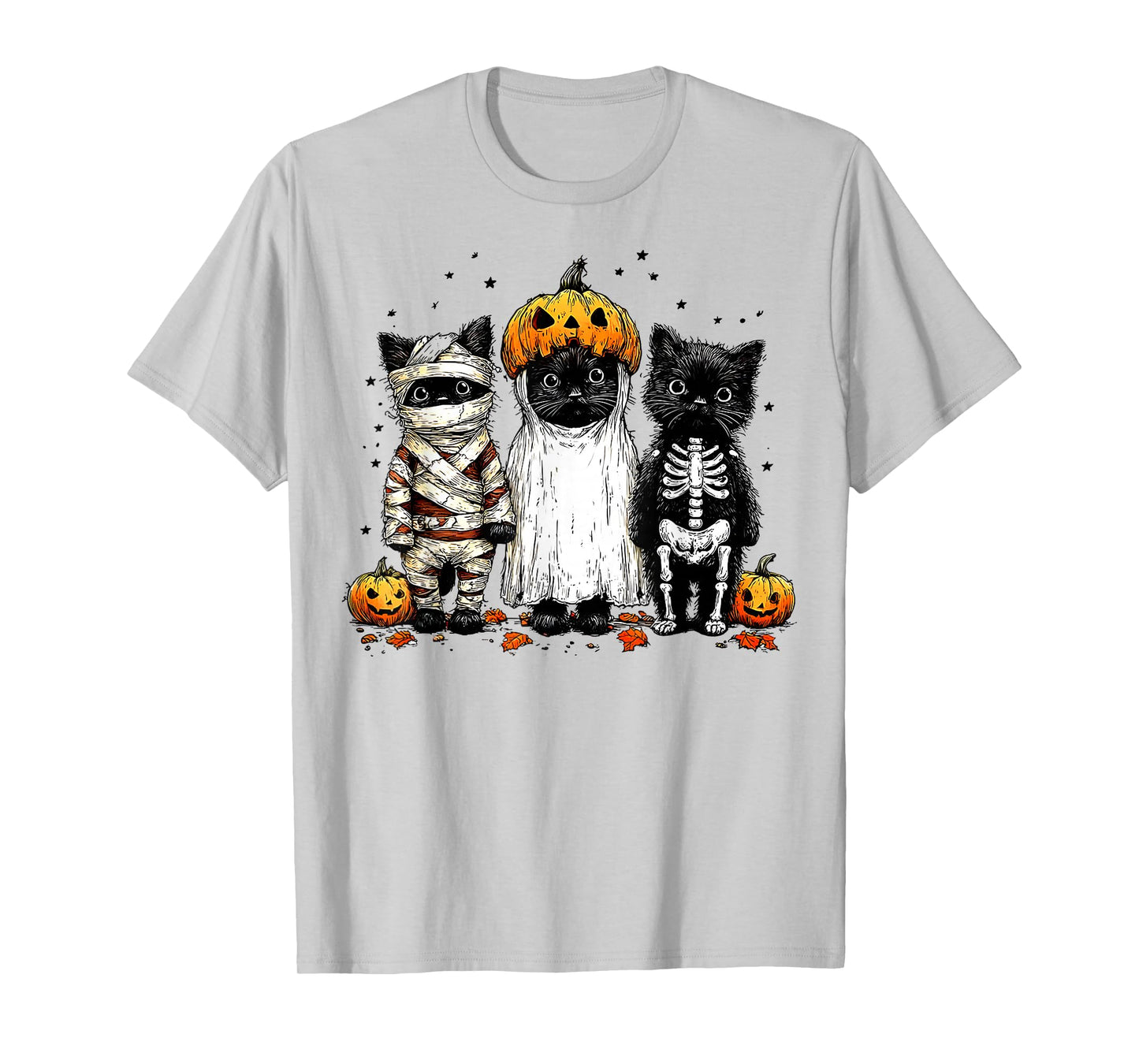 Vintage Black Cat Pumpkin Ghost Cat Halloween Men Women Kid T-Shirt