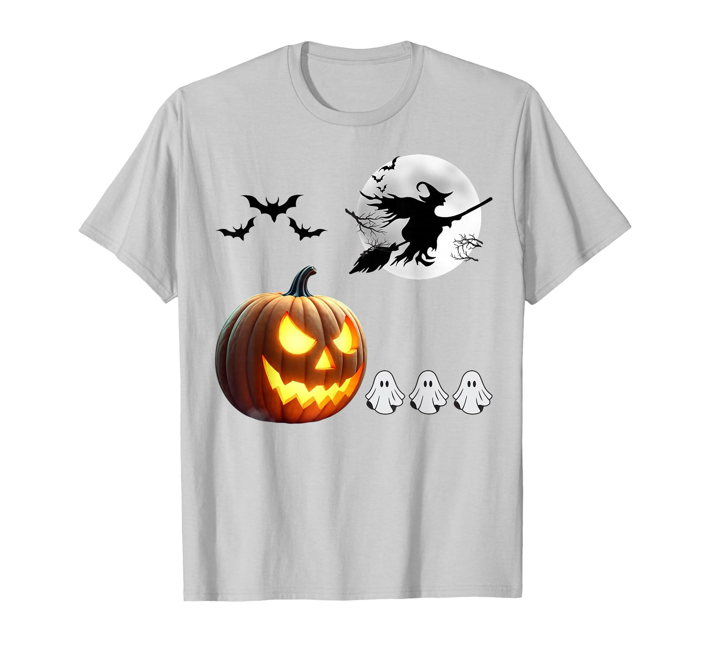 Halloween Jack o Lantern Pumpkin Eating Ghosts and Full Moon T-Shirt
