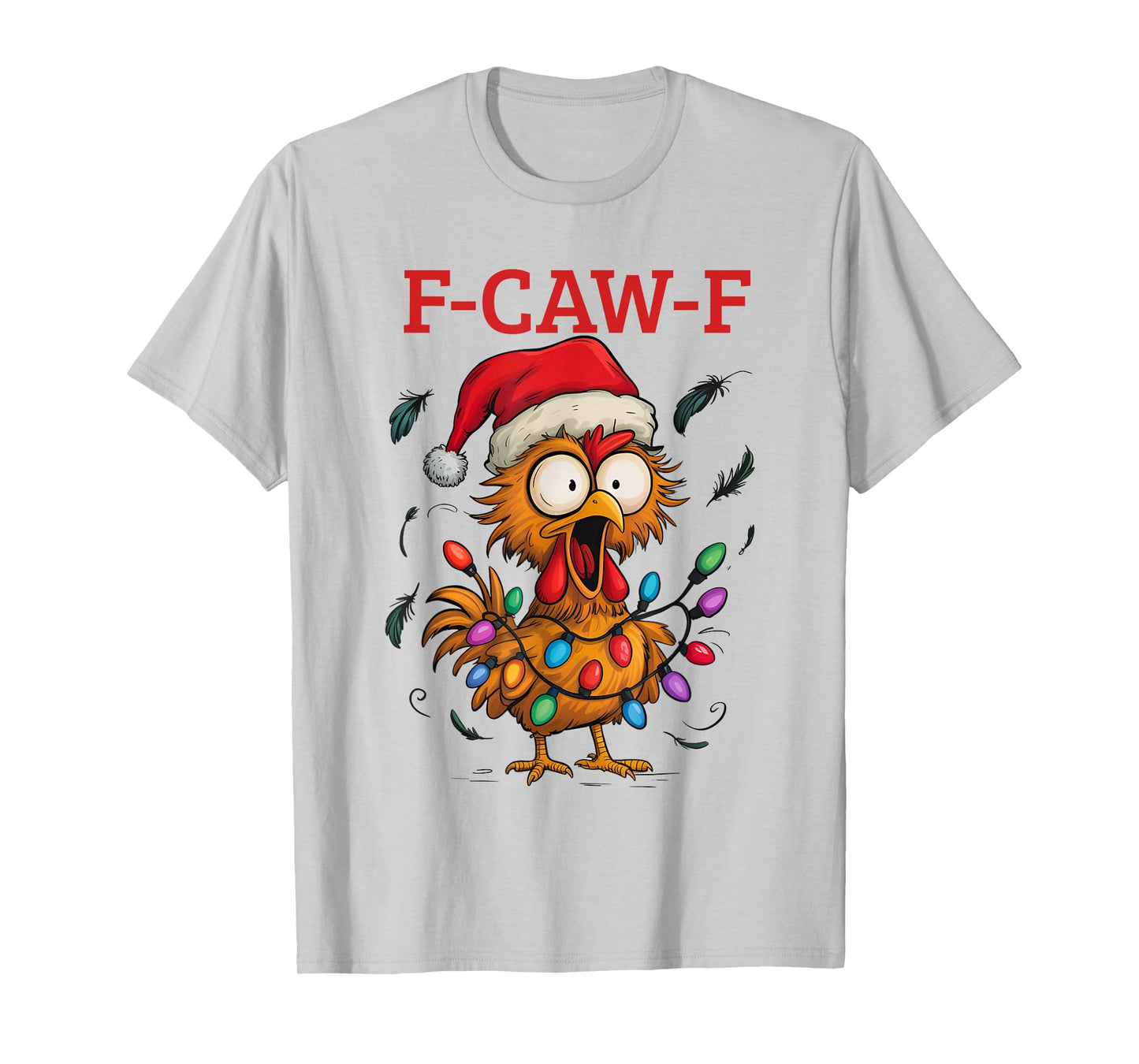 Crow F-CAW-F Black Bird Gothic Christmas Lights Santa Hat T-Shirt