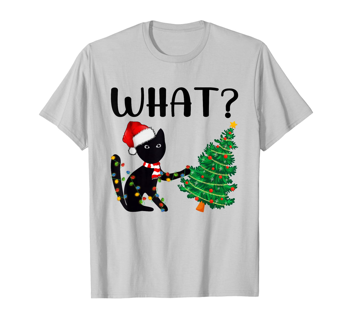 Black Cat Pushing Christmas Tree Funny Black Cat Lover Xmas T-Shirt