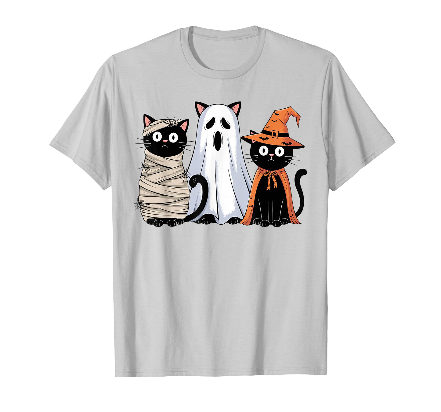 Retro Spooky Halloween Three Black Cats Mummy Ghost Witch T-Shirt