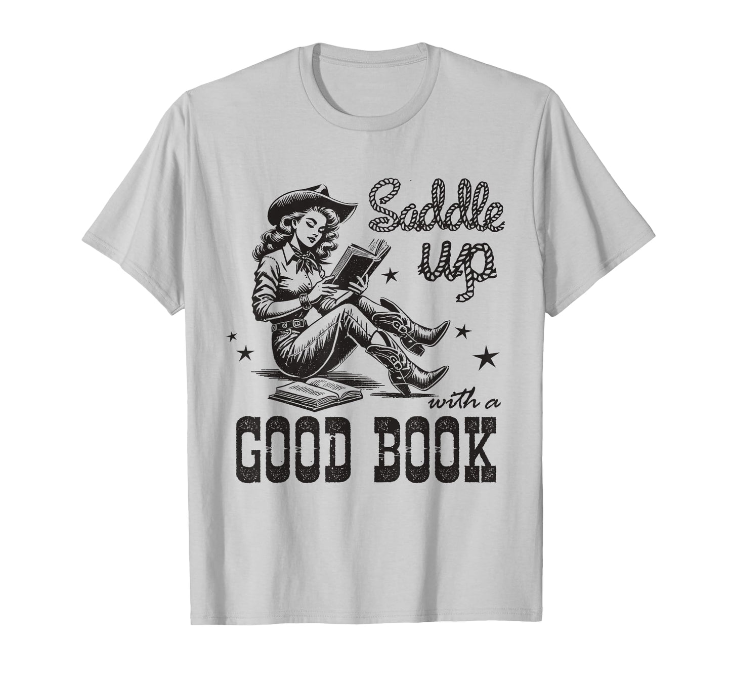 Retro Cowgirl ReadingTee Saddle Up With A Good Book Western T-Shirt