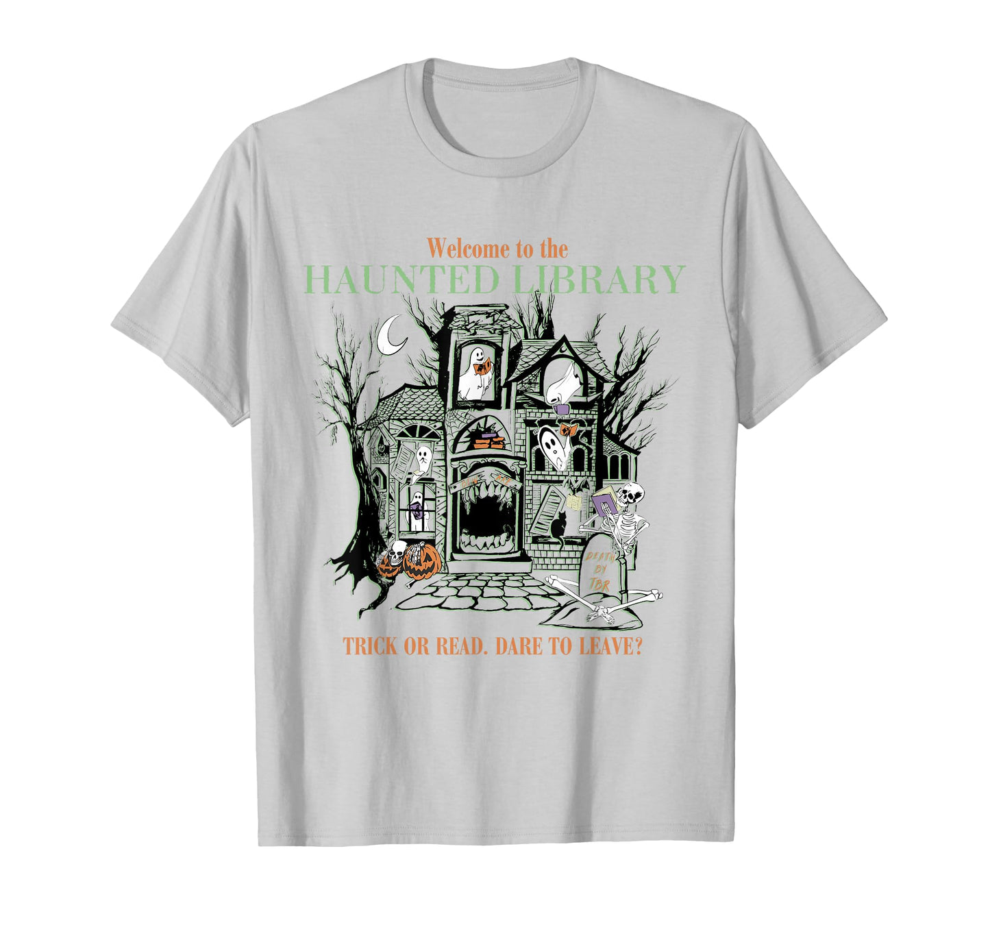 Retro Welcome To The Haunted Library Book Lovers Halloween T-Shirt
