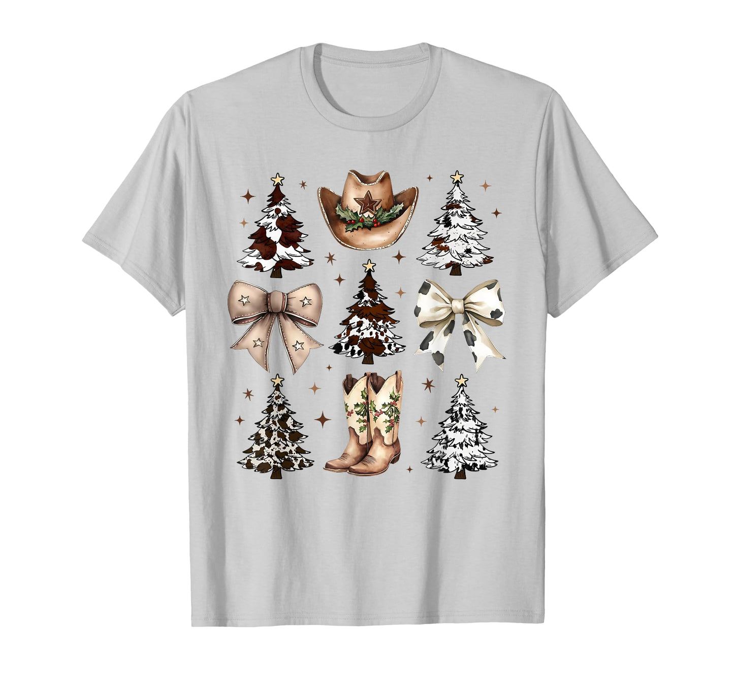 Cowboy Western Coquette Bow Christmas Xmas Trees Holiday T-Shirt