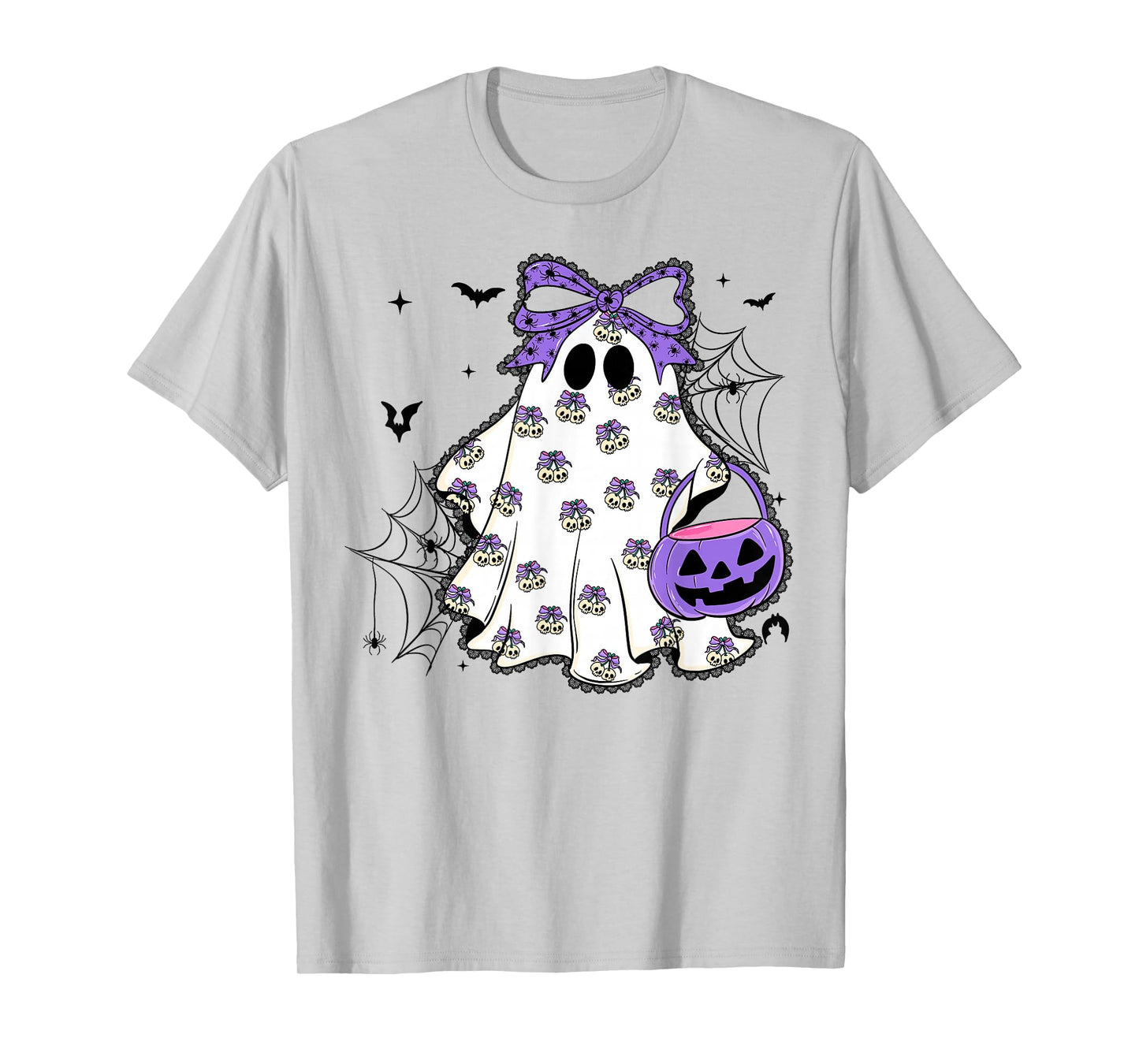 Lace Ghost Pumpkin Coquette Purple Bow Halloween Women Girls T-Shirt