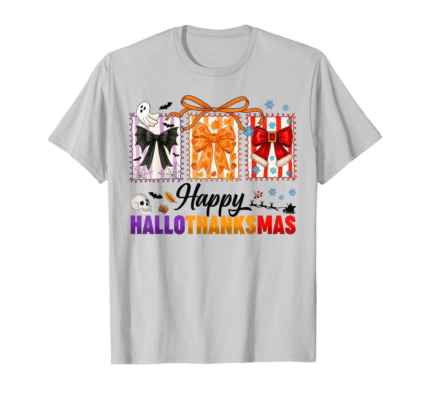 Happy Hallothanksmas Coquette Bows Halloween Thanksgiving T-Shirt