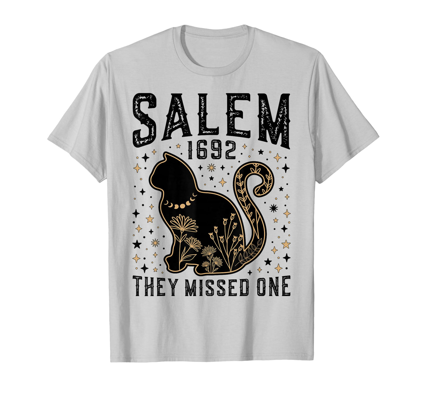 Salem 1692 They Missed One Witch Trial Black Cat Moon Witchy T-Shirt