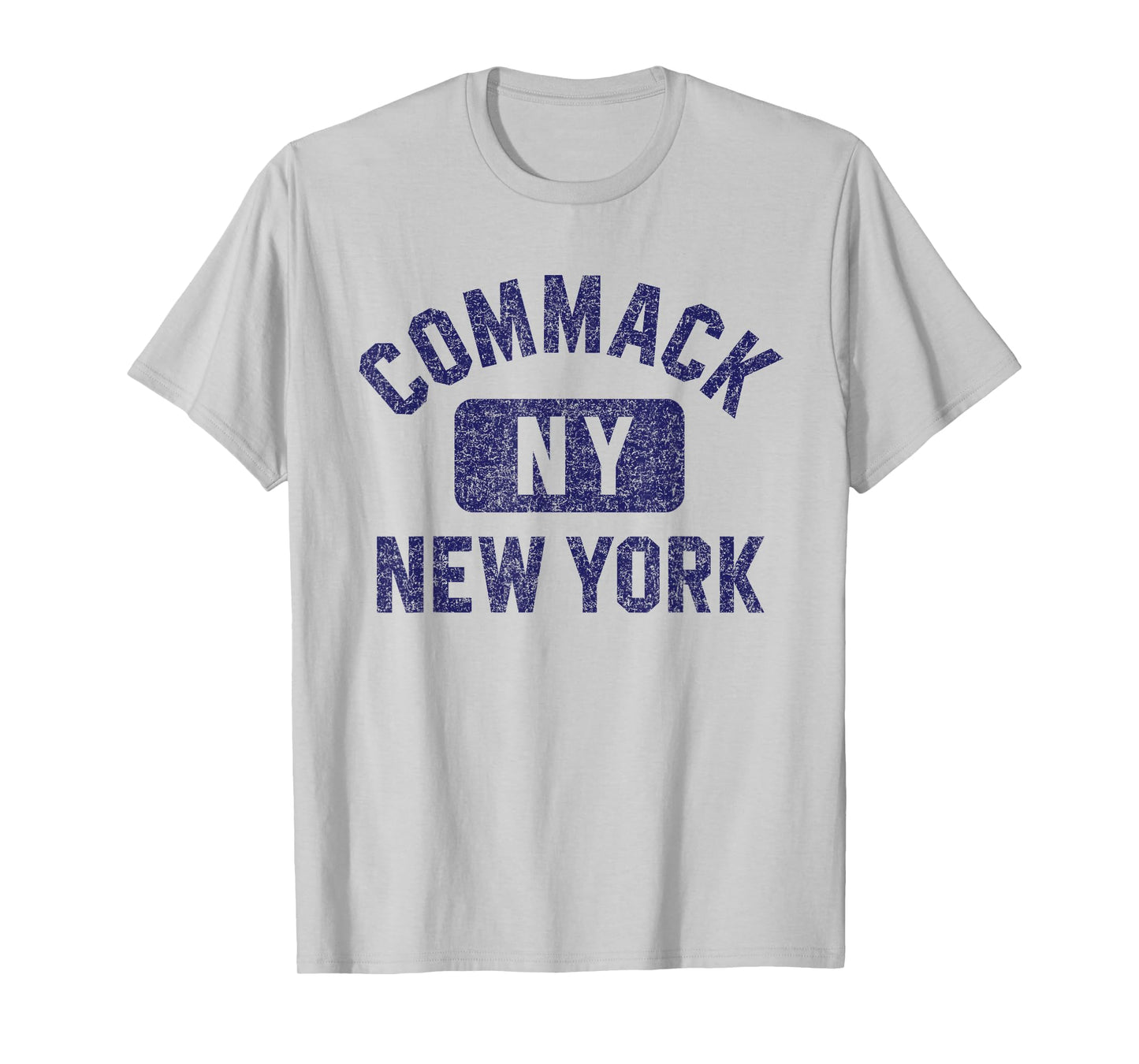 Commack NY New York Gym Style Distressed Dark Blue Print T-Shirt