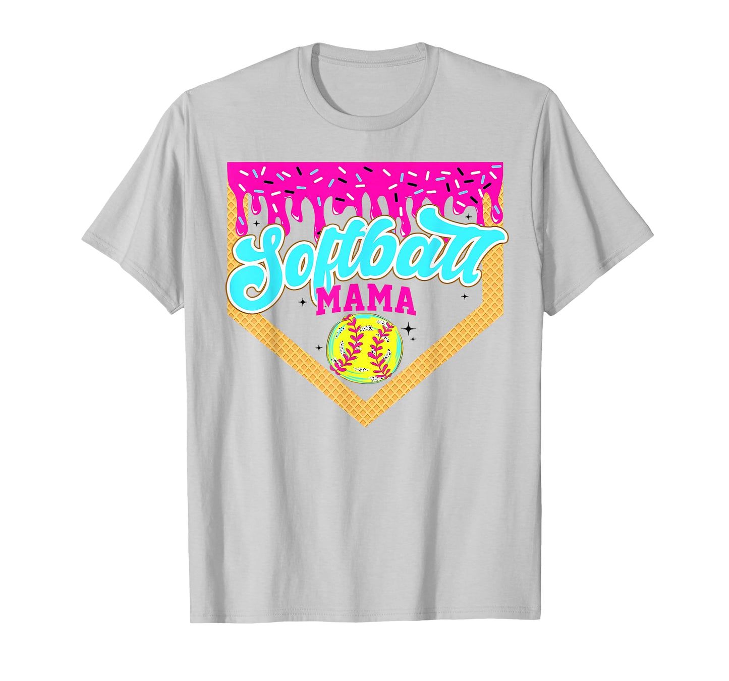 Softball Mama Drip Ice Cream Dripping Game Day Softball Mom T-Shirt