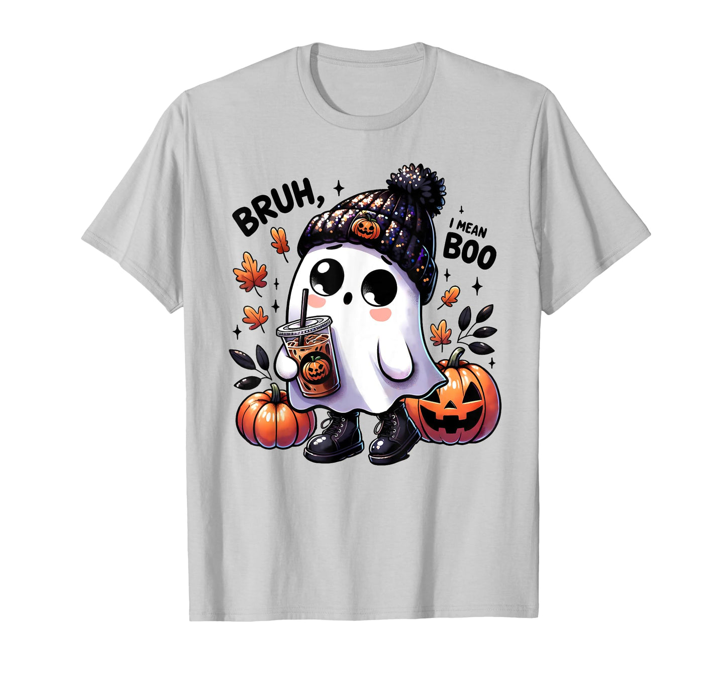 Bruh I Mean Boo Funny Ghost Jack O Lantern Coffee Halloween T-Shirt