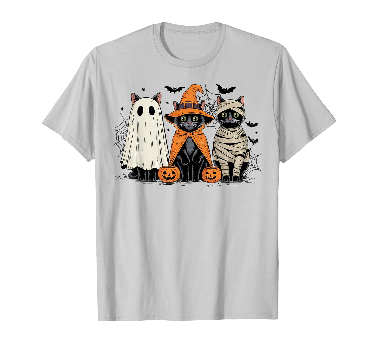 Retro Black Cat Witch Scary Halloween Pumpkin Men Women Kids T-Shirt