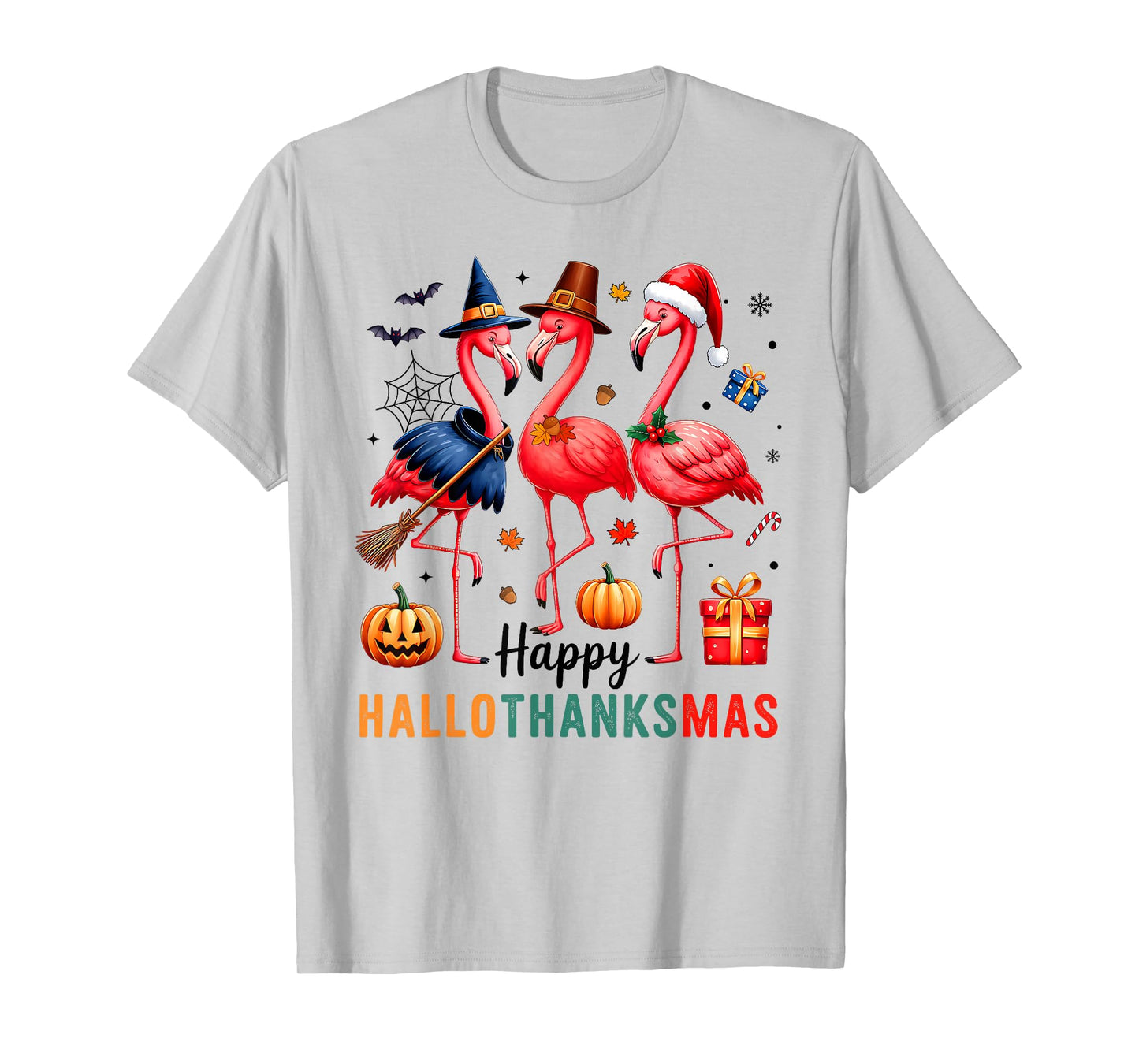 Flamingo Happy HalloThanksmas Funny Halloween Thanksgiving T-Shirt