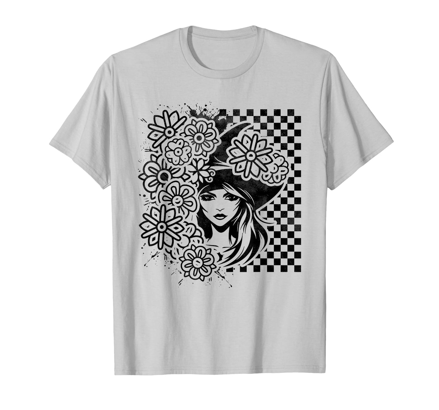 Checkered Witch Floral Spooky Season Halloween T-Shirt