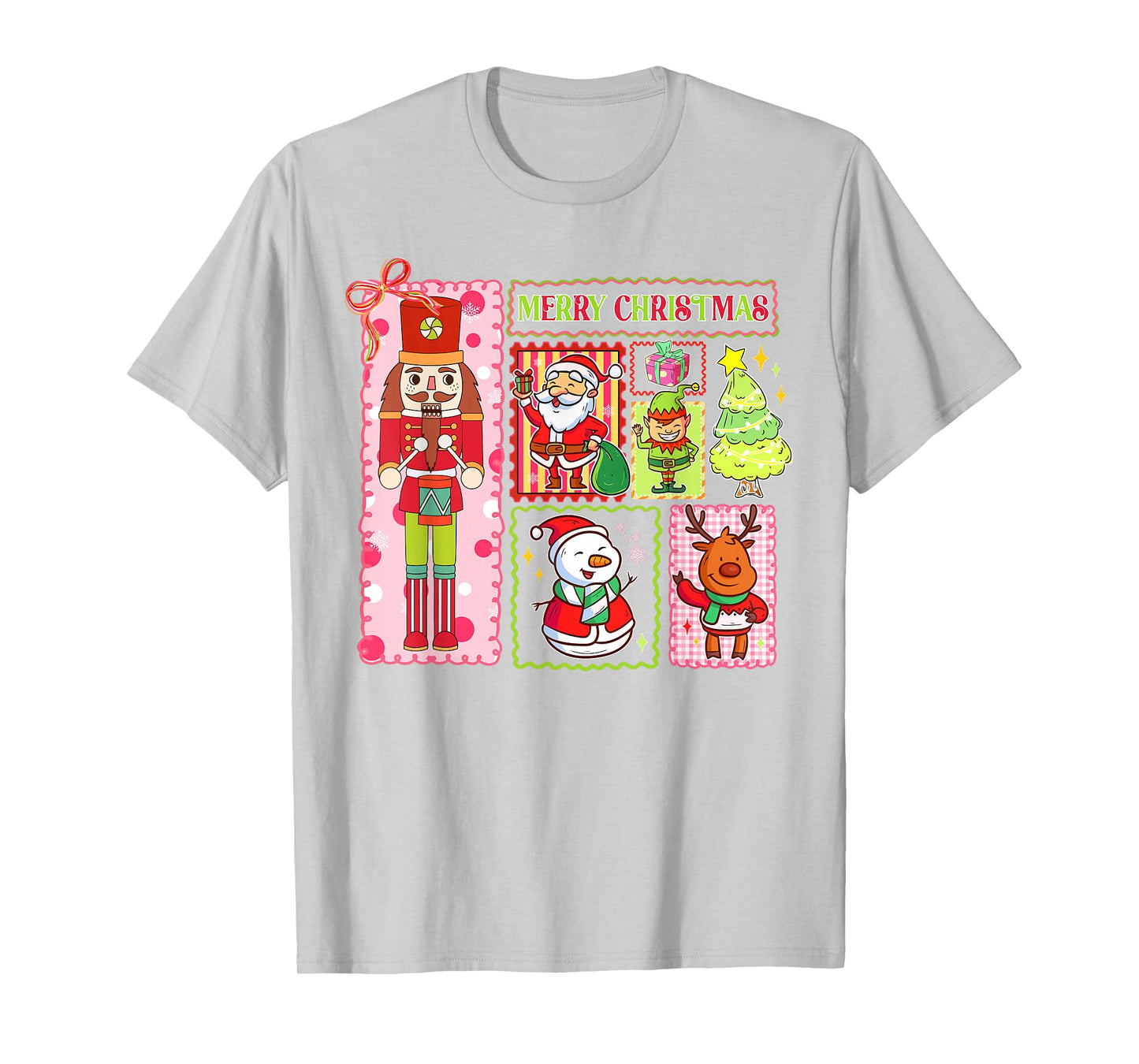 Retro Patchwork Merry Christmas Nutcracker Santa Xmas T-Shirt