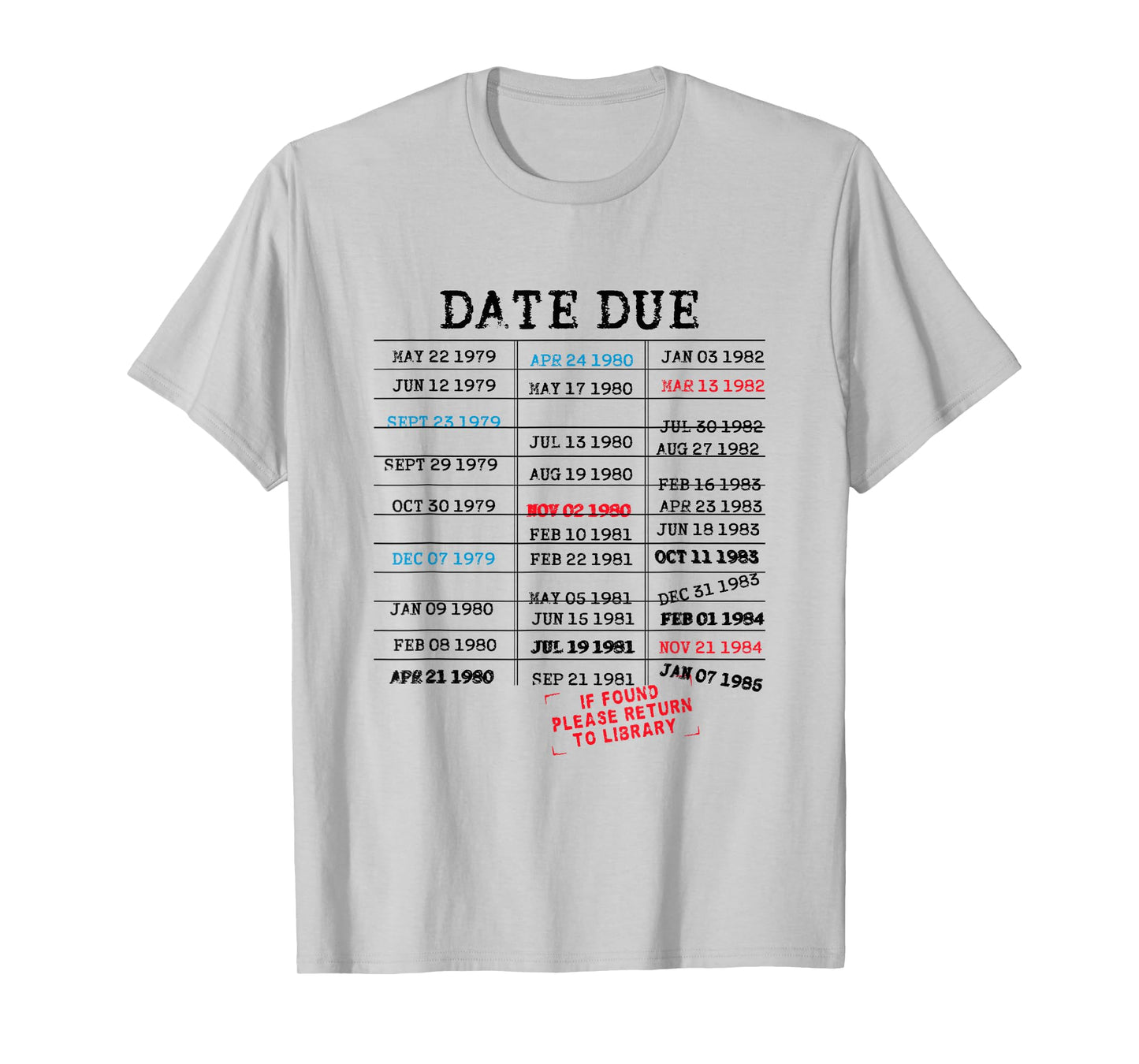 Vintage Library Card Due Date Stamp Book Lover Reading T-Shirt
