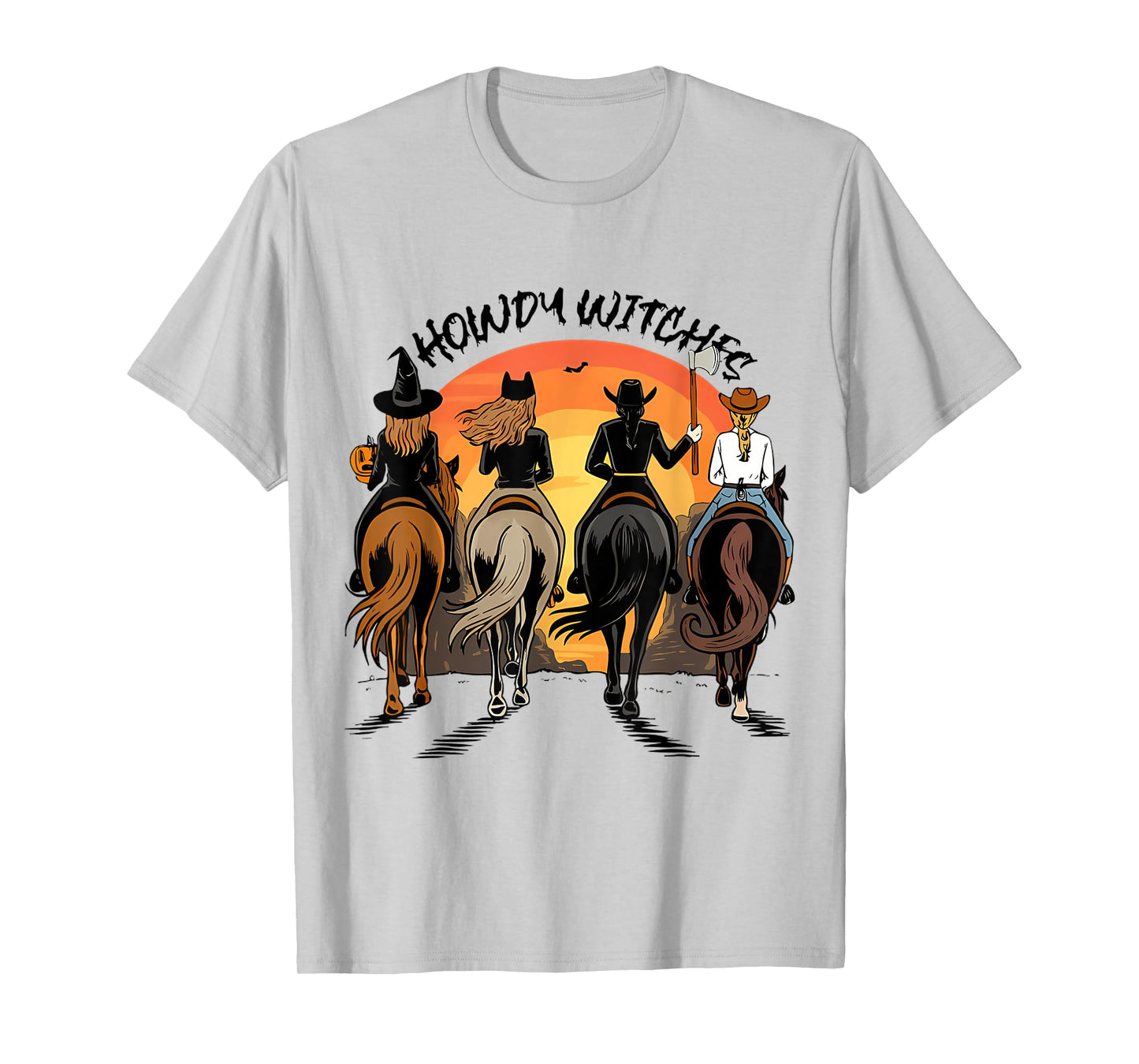 Howdy Witches Western Cowgirl Halloween Sunset Ride T-Shirt