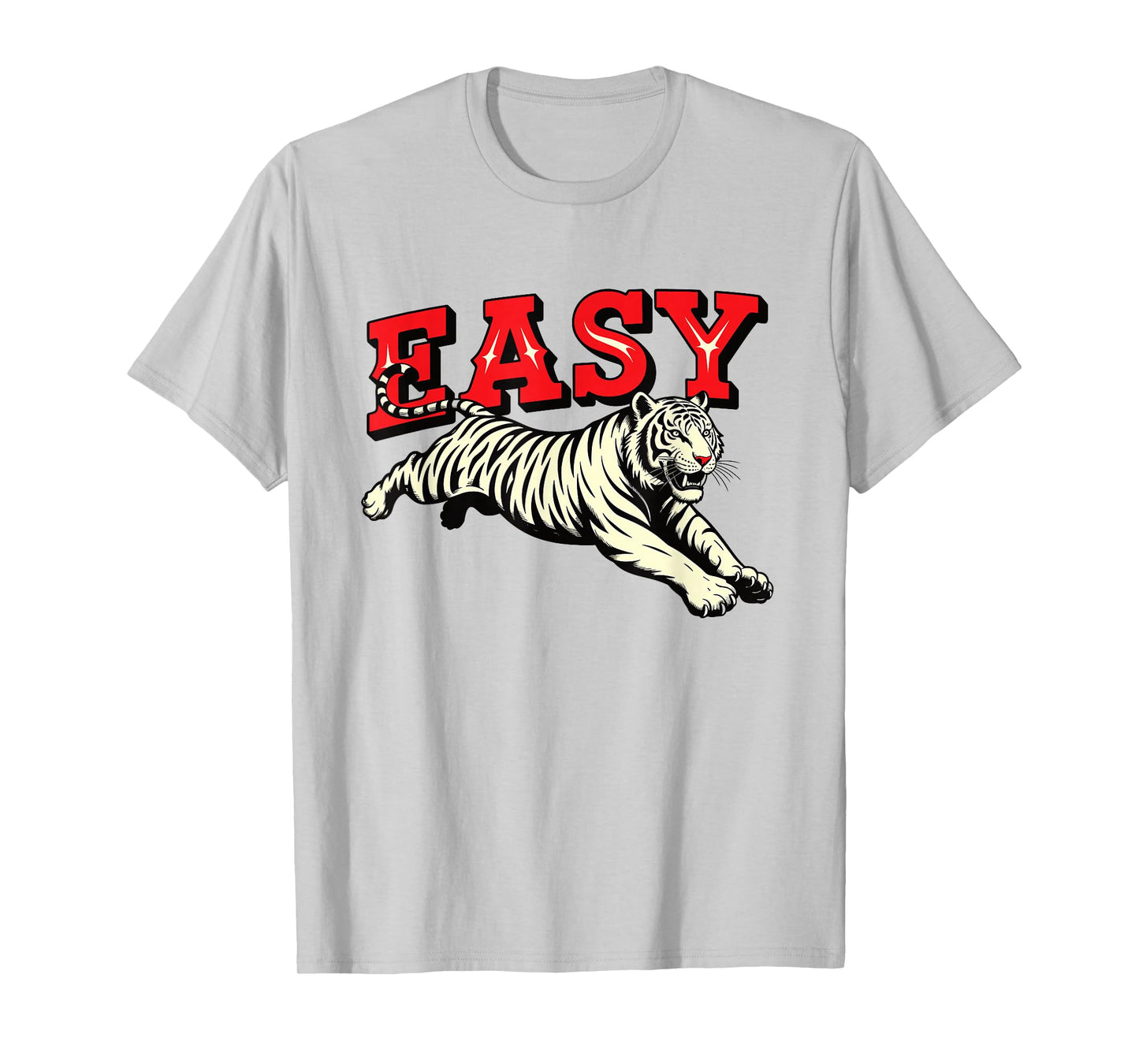 Easy Tiger Leaping White Jungle Cat Retro Graphic Statement T-Shirt