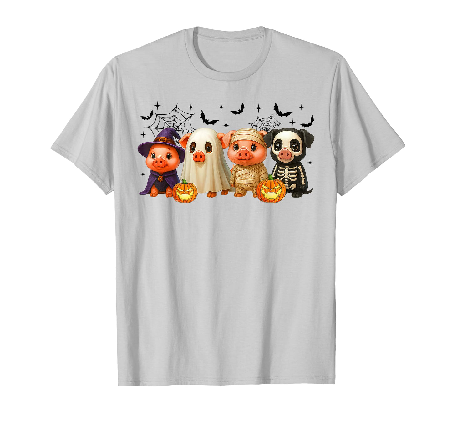 Pigs in Witch Skeleton Ghost Costume Happy Halloween Day T-Shirt