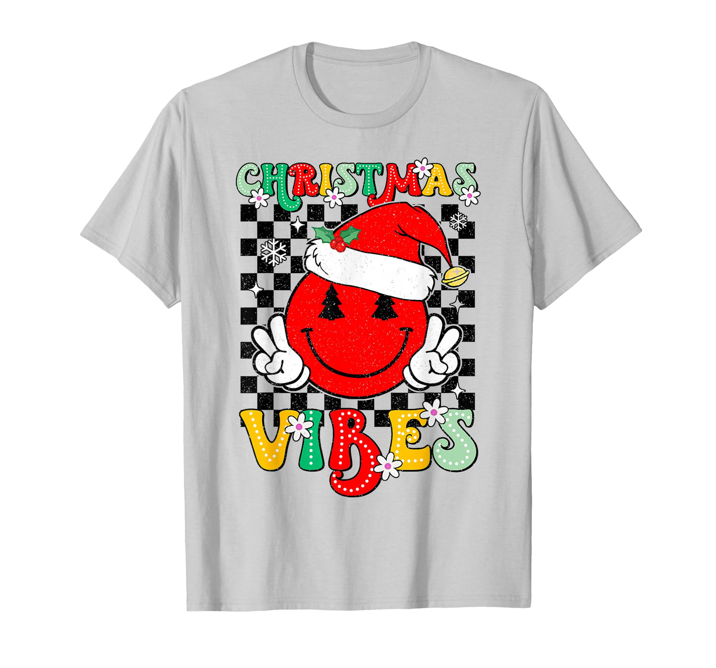 Groovy Christmas Vibes Santa Hat Xmas Teens Girls T-Shirt