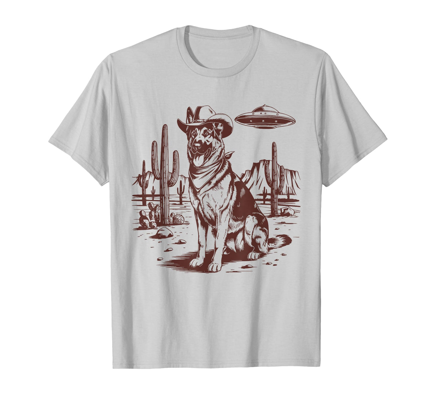 German Shepherd UFO Western Vintage Alien 90s Retro Cowboy T-Shirt