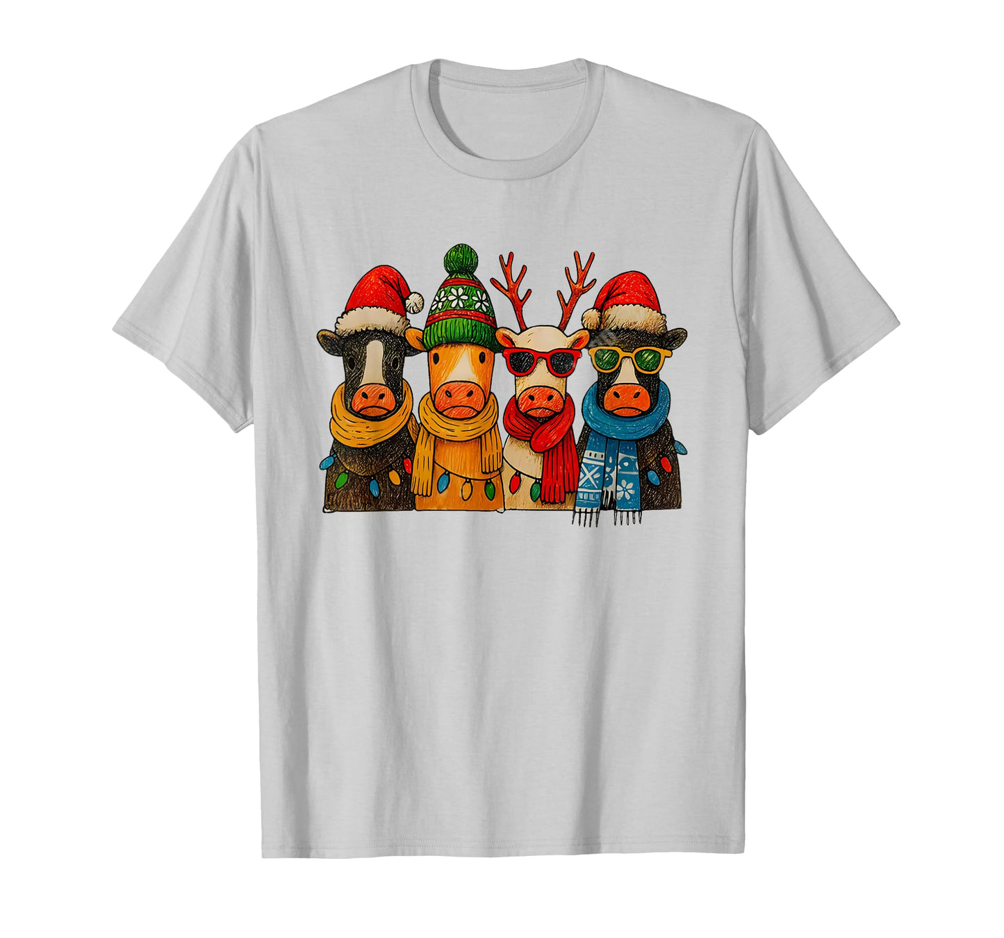 Funny Cow Christmas Lights Western Xmas Santa Farm Animal T-Shirt