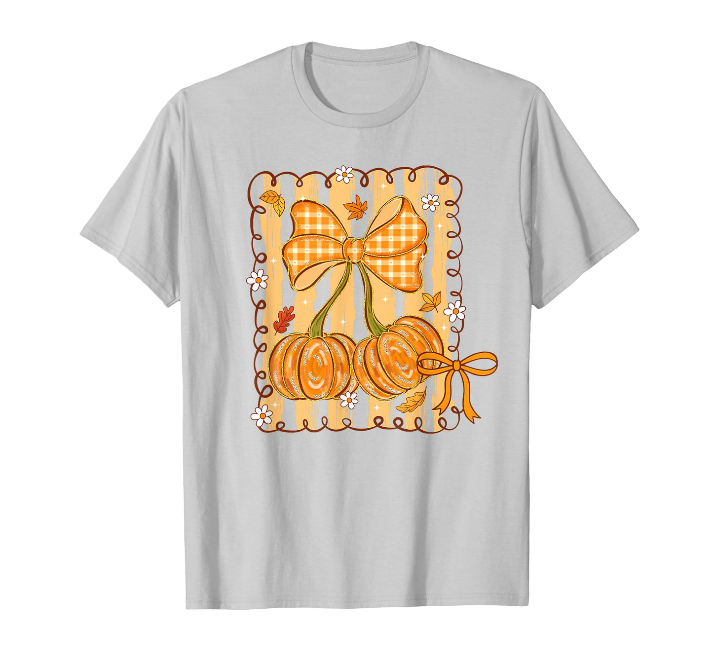 Cherry Shirt Autumn Coquette Pumpkin Fall Cozy Bow Checkered T-Shirt