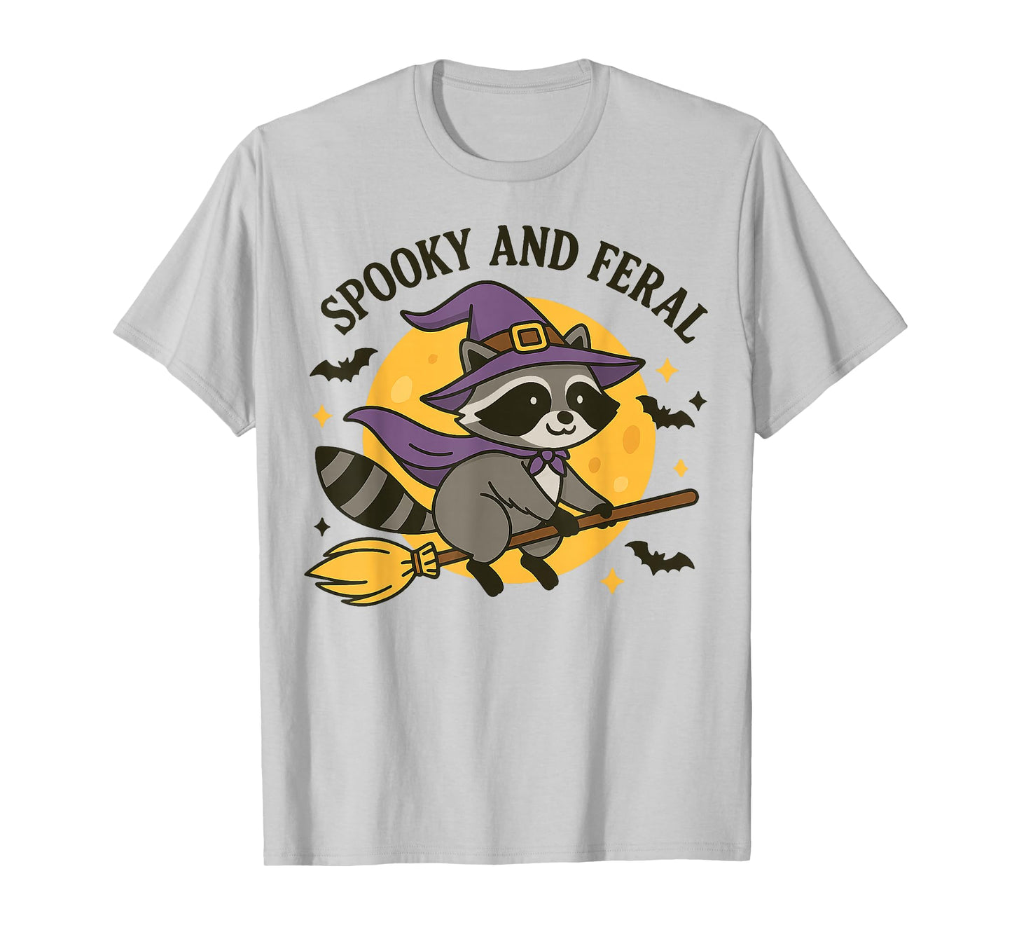 Feral & Spooky Cute Witch Raccoon On Broom Hallowen T-Shirt