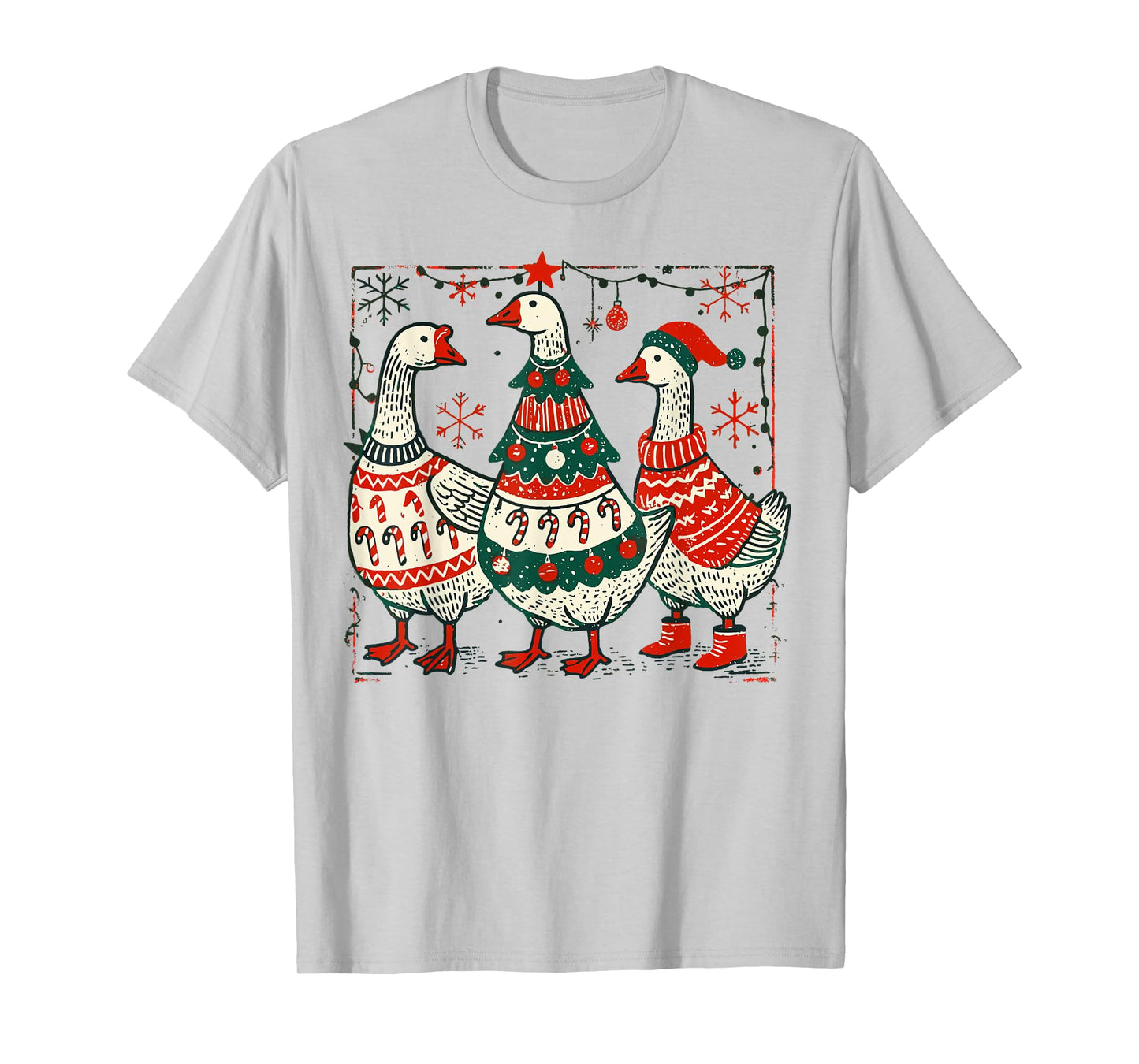Vintage Christmas Goose Santa Funny Duck Xmas T-Shirt