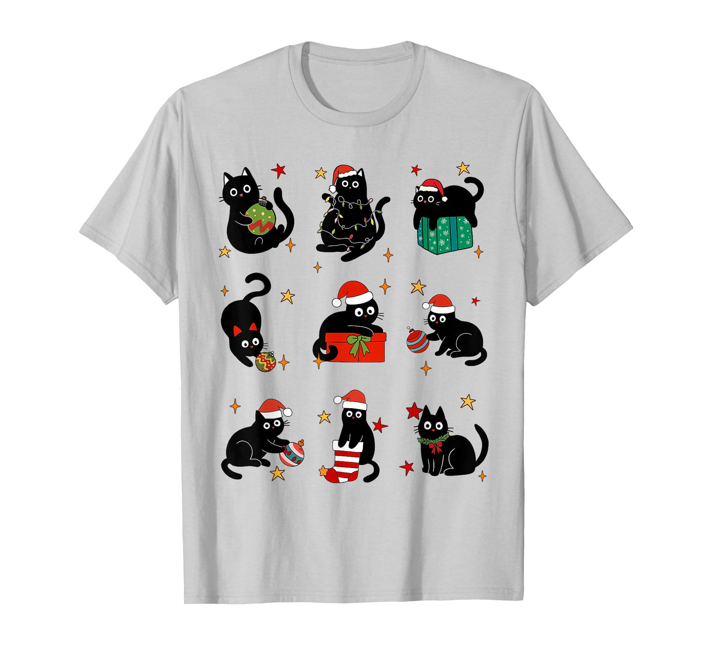 Merry Christmas Black Cat Meowy Funny Santa Hat Women Kids T-Shirt