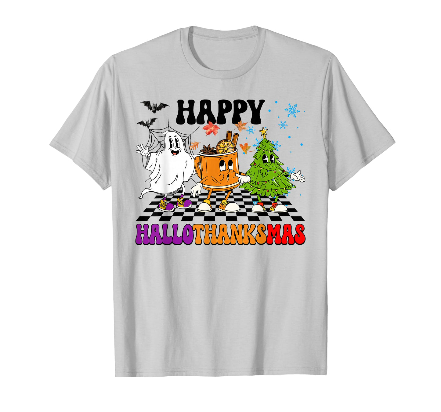 Happy Hallothanksmas Halloween Thanksgiving Christmas Kids T-Shirt