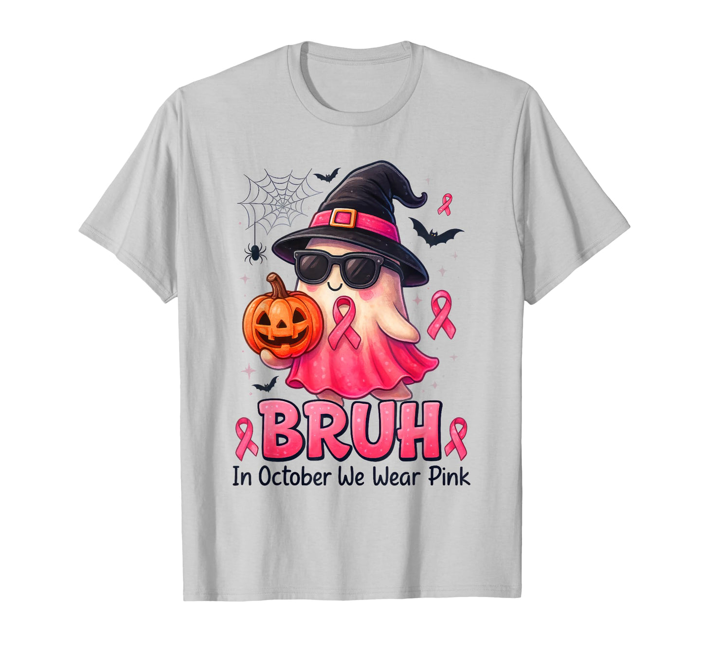 Breast Cancer Bruh in October We Wear Pink Boo Pumpkin T-Shirt