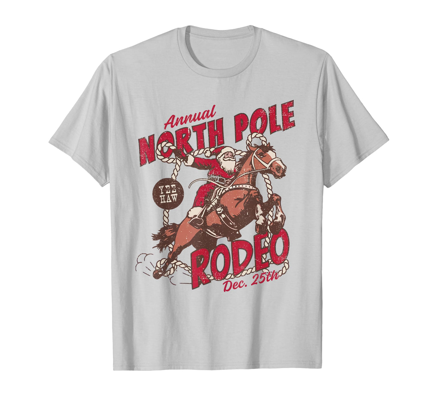 Vintage North Pole Rodeo Cowboy Santa Country Christmas T-Shirt