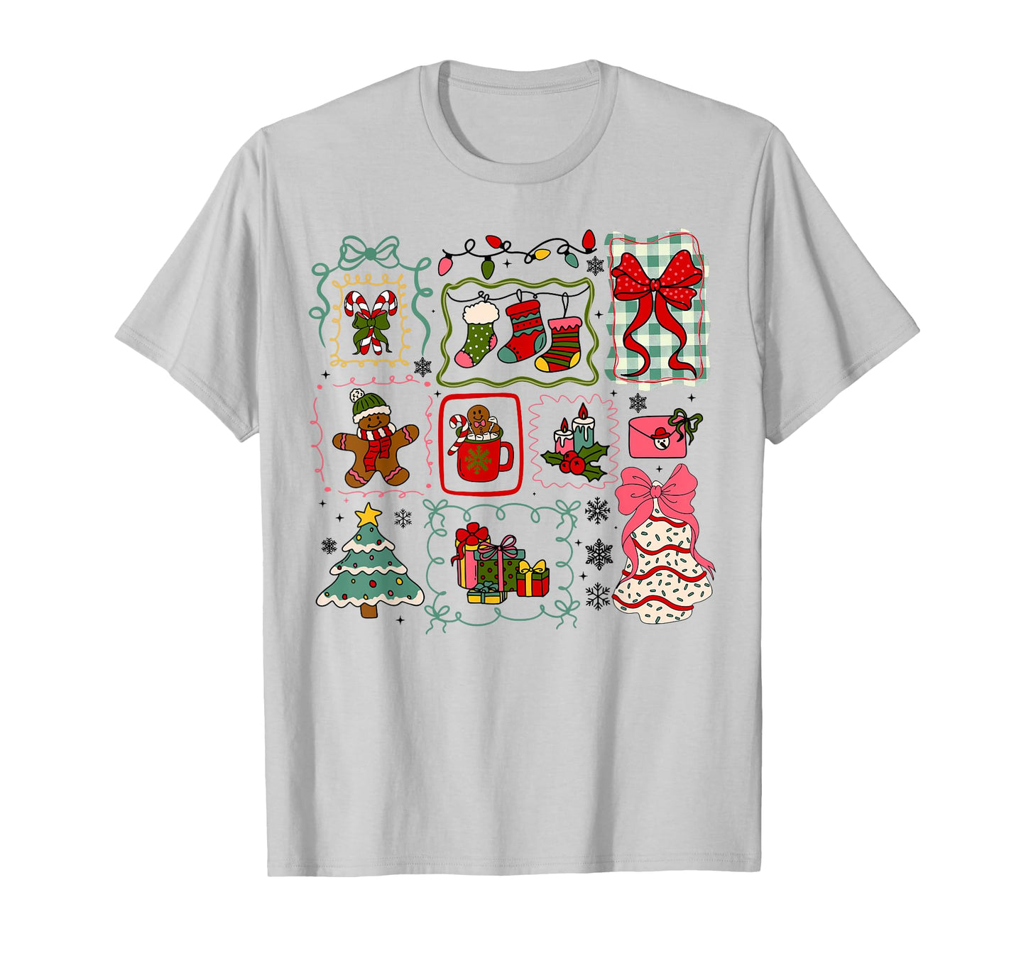 Retro Funny Coquette Bow Christmas Stamps Santa Xmas Holiday T-Shirt