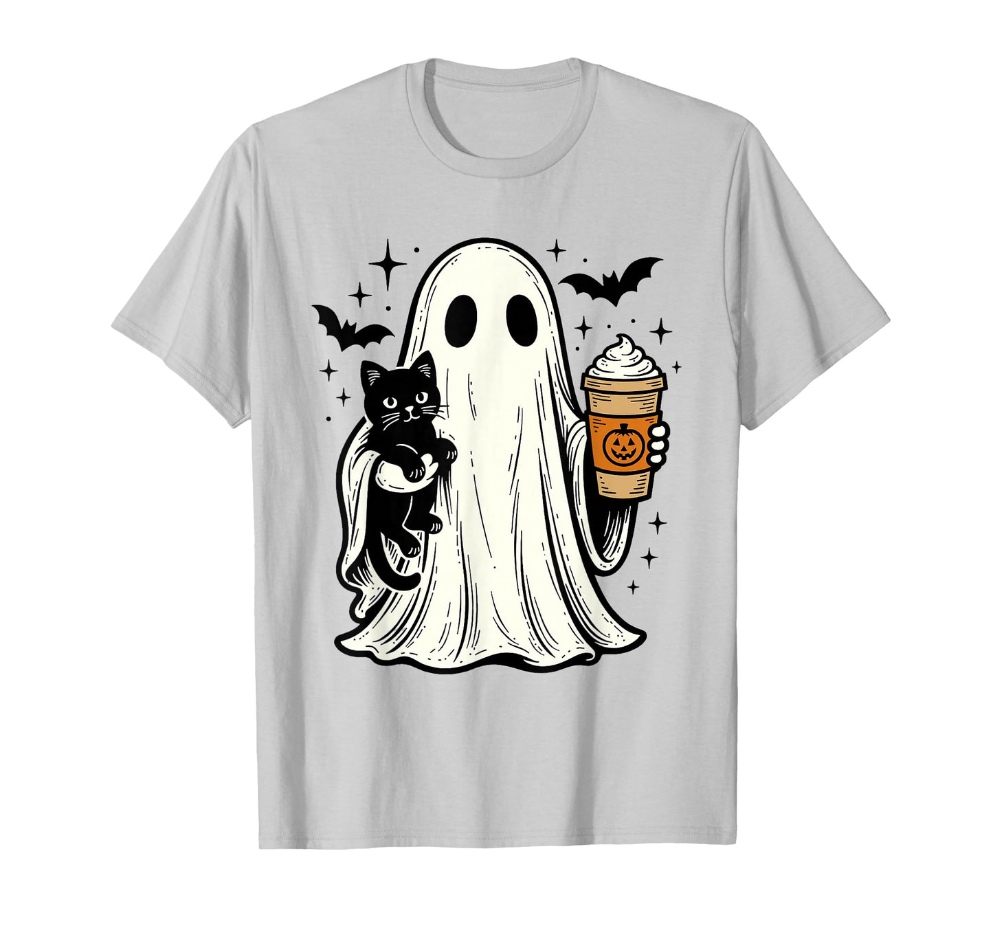Vintage Halloween Ghost Holding Black Cat Pumpkin Spice T-Shirt