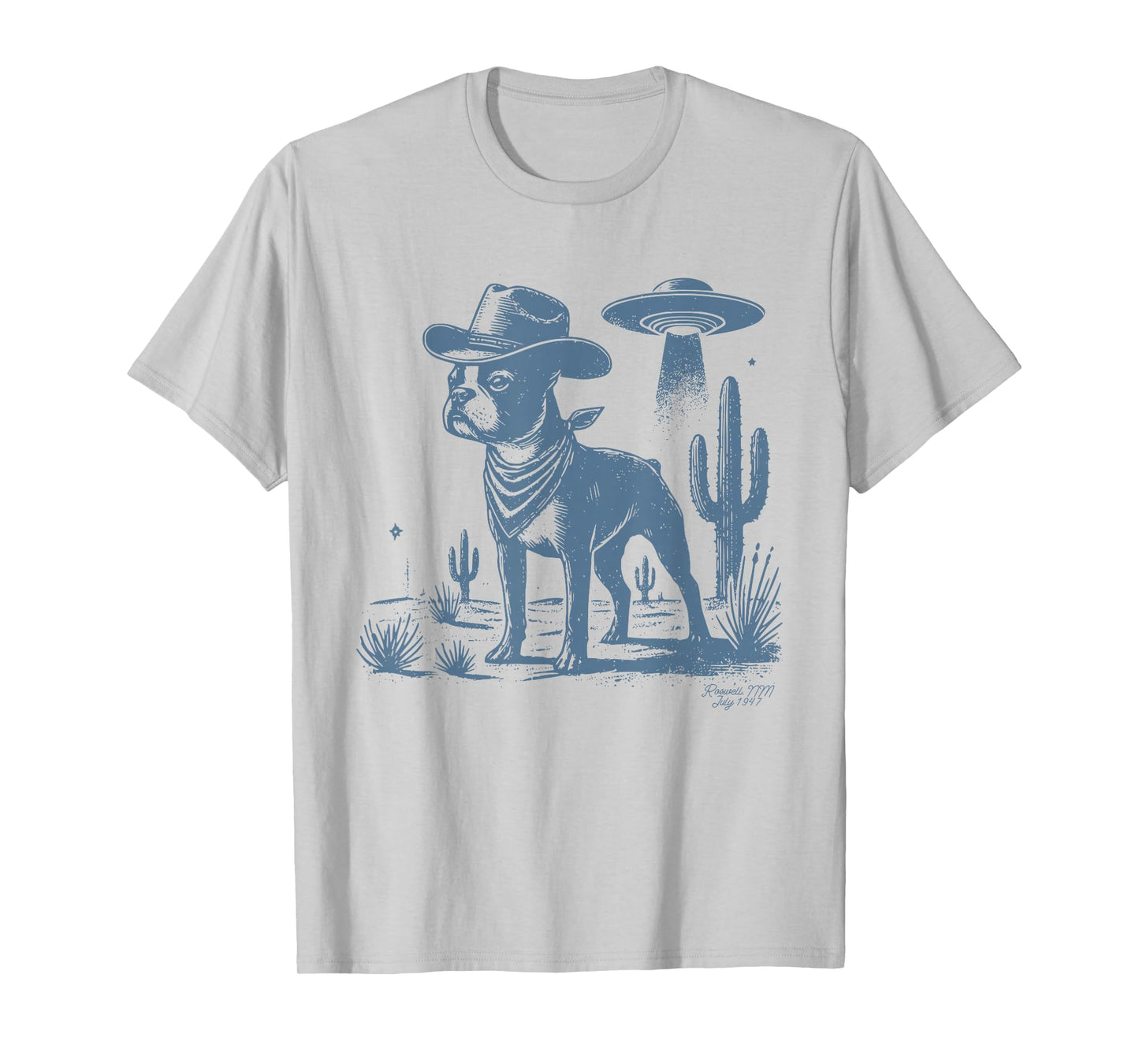 Boston Terrier UFO Cowboy Dog, Dog Mom, Dog Dad, Alien Dog T-Shirt